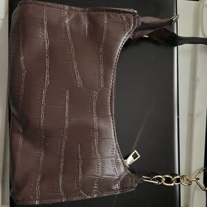 Brown Shoulder Bag with Gold Chain